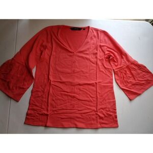 Colleen Lopez‎ Coral Button Front Bell Sleeve Top, V Neck, Women's Size S